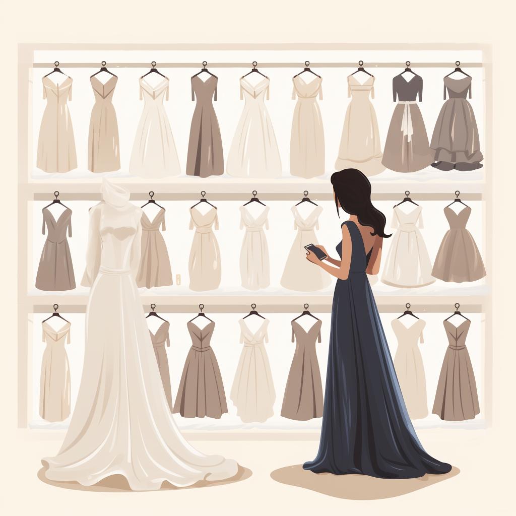 A bride looking at different wedding dress styles online