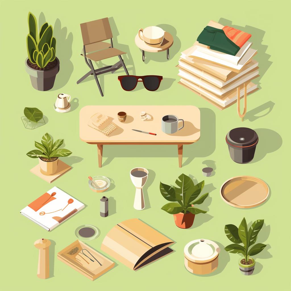 A collection of eco-friendly materials spread out on a table