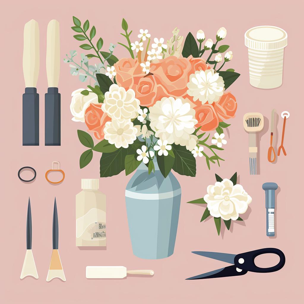 Materials needed for preserving a bridal bouquet with silica gel