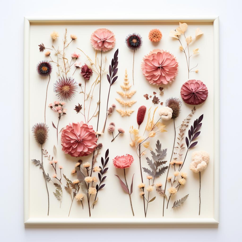 Dried flowers arranged in a shadow box