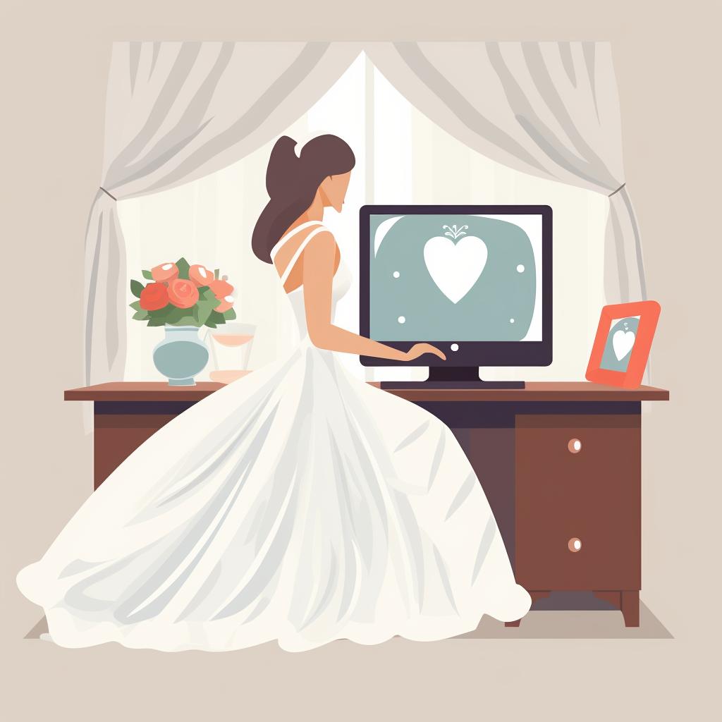 A bride saving images of wedding dresses on her computer