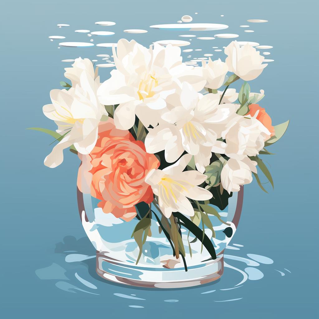 Wedding bouquet submerged in a glycerin solution