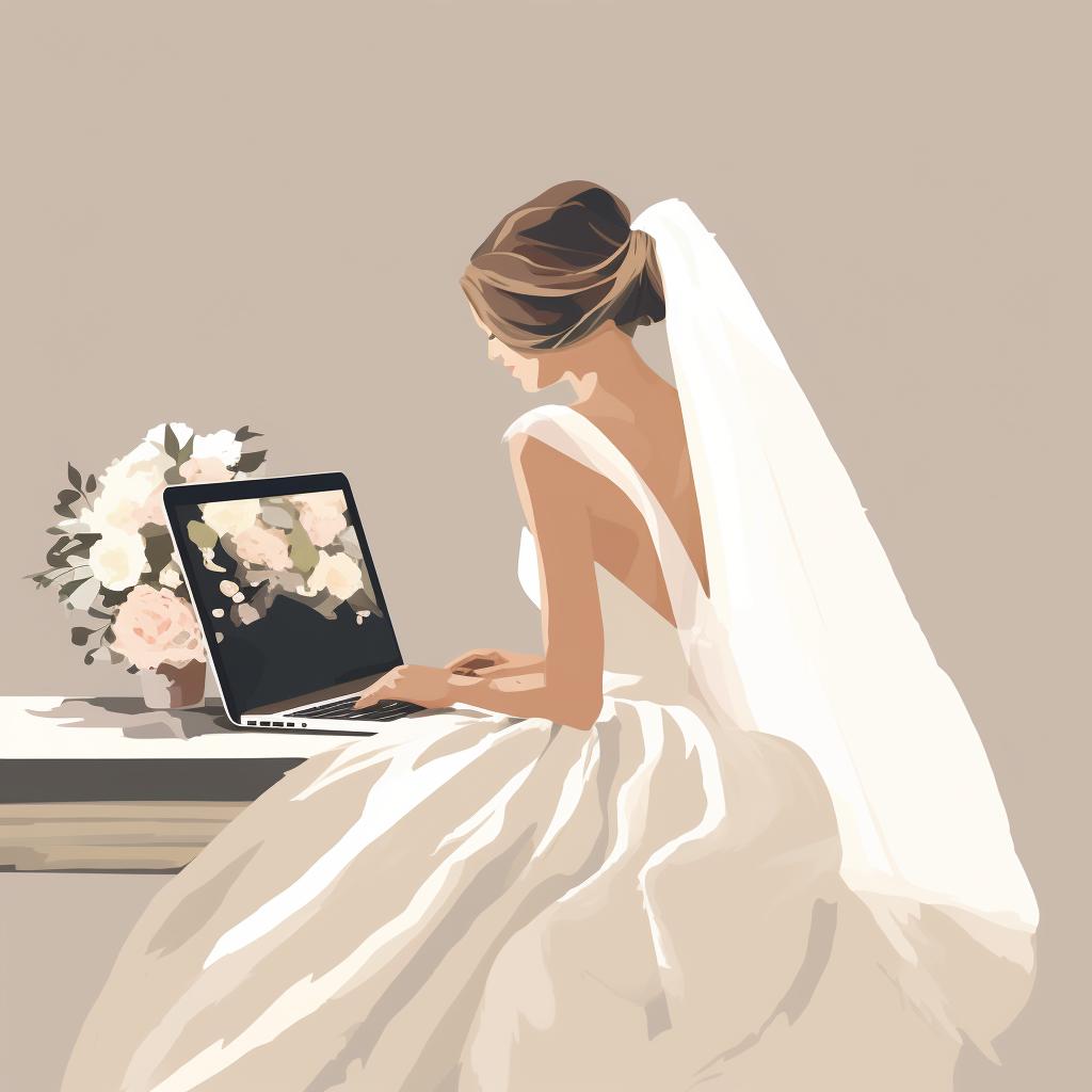 A bride browsing a designer's website on her laptop